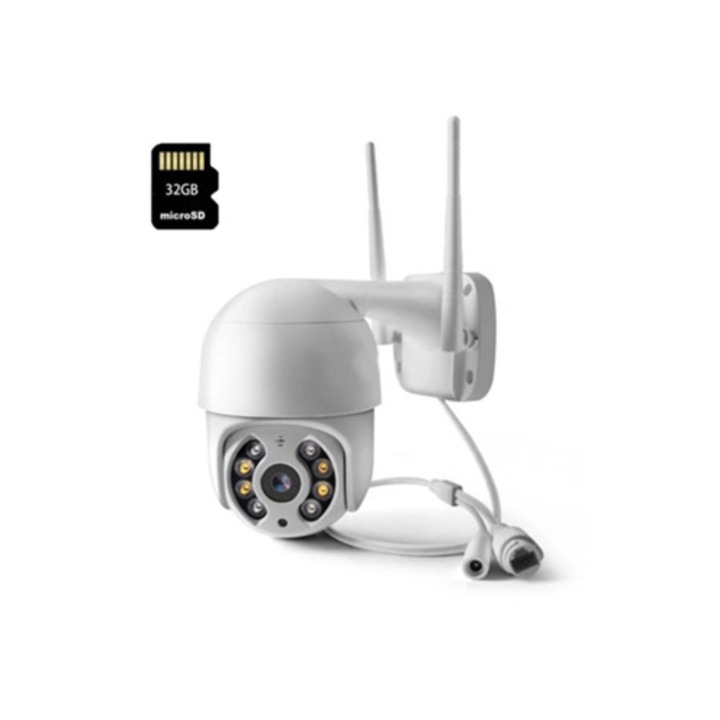 Camera de supraveghere wireless SZSMART A8, 2MP, noapte, alb, 32GB