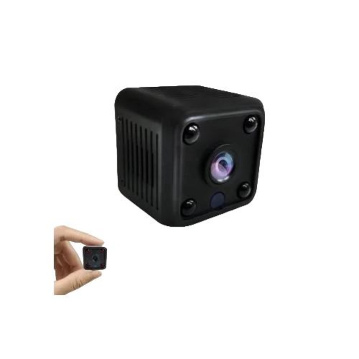 Cameră de supraveghere mini pătrată 1080P Full HD, vedere nocturnă, detectare mișcare, card 32GB inclus