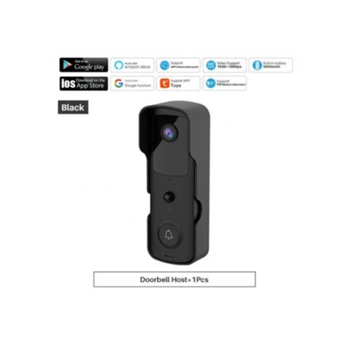 Sonerie electrica wireless cu camera video, detectie miscare, viziune nocturna, neagra