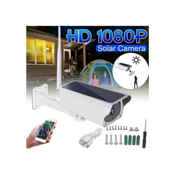 Камера за наблюдение HD 1080P, соларна, външна, водоустойчива