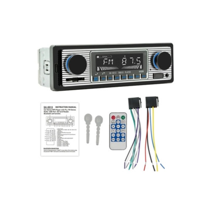 Radio auto SZSMART 5513 1-Din, Bluetooth, 12V-24V, 4x60W, negru