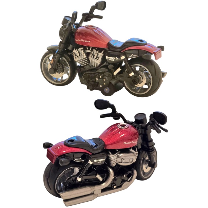 Мотоциклет играчка LuxAndra, тип Chopper/Cruiser, червено металик/черно, реалистични детайли, 10x15см