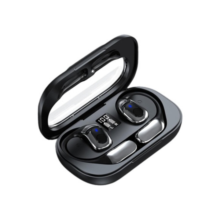 Vezeték nélküli Bluetooth fülhallgató, Sziqiqi, nyitott kialakítású, sztereó hangzás, HD mikrofonok, fekete