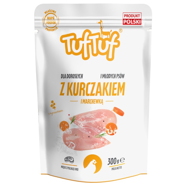 Hrana pentru caini, TufTuf, pui si morcov, 300g, set de 10 bucati