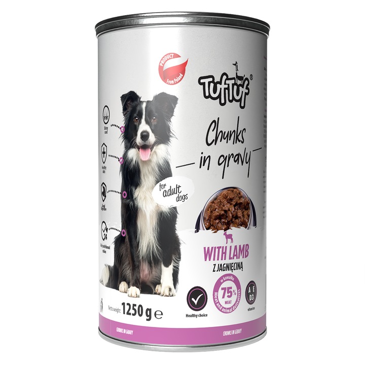 TufTuf nedves kutyaeledel, húsdarabok bárányhússal, 1250g