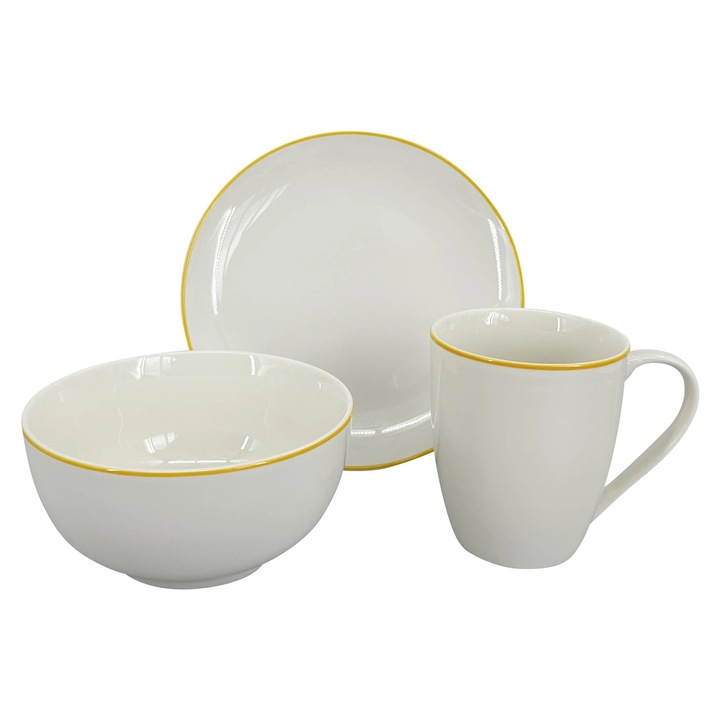 Комплект за маса, by inspire, порцелан, 3 части, бял/жълт