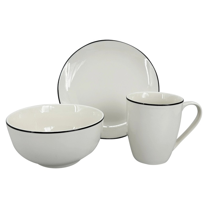 Комплект за маса, by inspire, порцелан, бял, 3 части