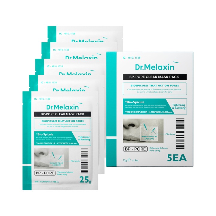 Маска за лице, Dr. Melaxin BP Pore Clear, комплект 5 x 25g, био-шипове, микрофибър, хипоалергенна
