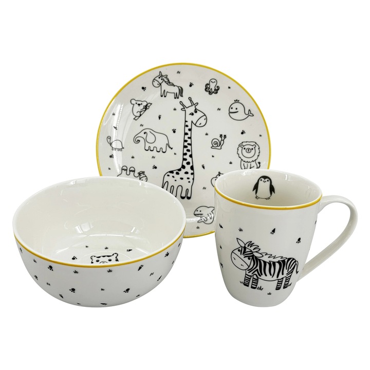 Комплект за хранене за деца, by inspire, 3 части, бял, порцелан