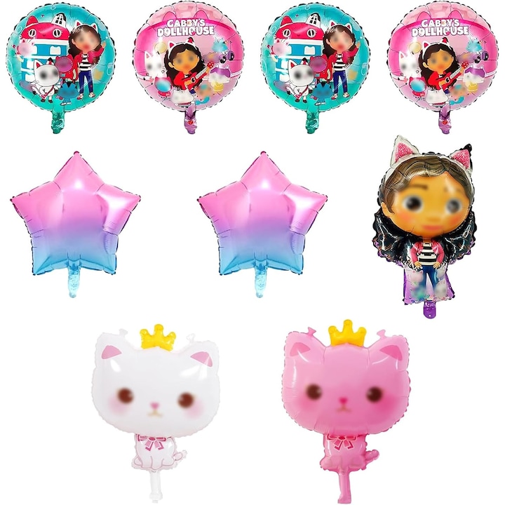 Gabby születésnapi dekorációk lányoknak, 9 darabos Gabby lufi csomag, fólia lufi Gabby születésnapi dekorációkhoz, gyermek születésnapi parti kellékek
