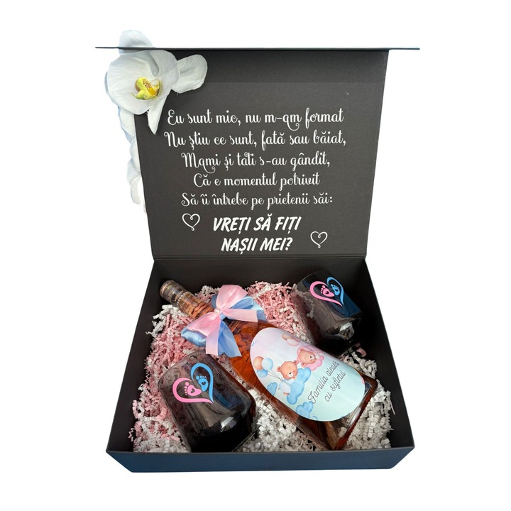 Cutie premium cerere nasi de botez personalizata, set complet, culori roz si albastru