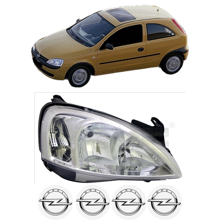 Far Dreapta Fata OPEL CORSA C (X01) din 2000-2009, Auto, TYC, 4x Stickere auto cu OPEL