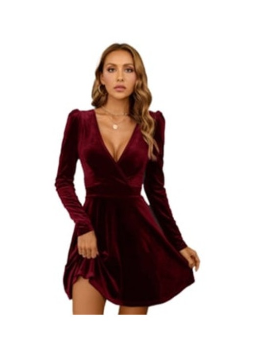 Дълга А-образна рокля, V-образно деколте, червена, за жени