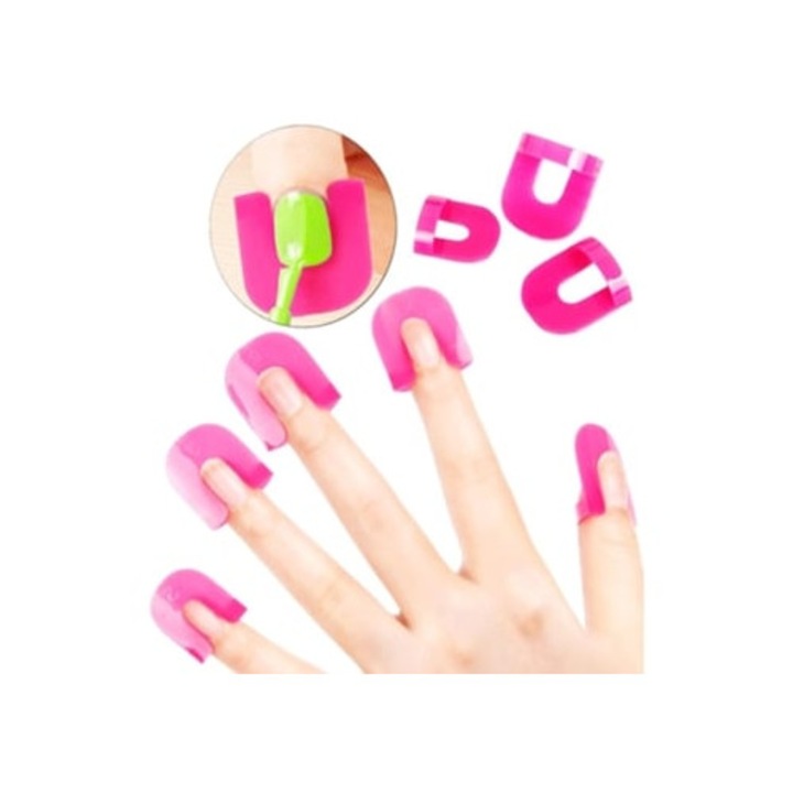 Protectii pentru unghii, set de 26, designuri anti-inundatie, roz vibrant, unelte din plastic
