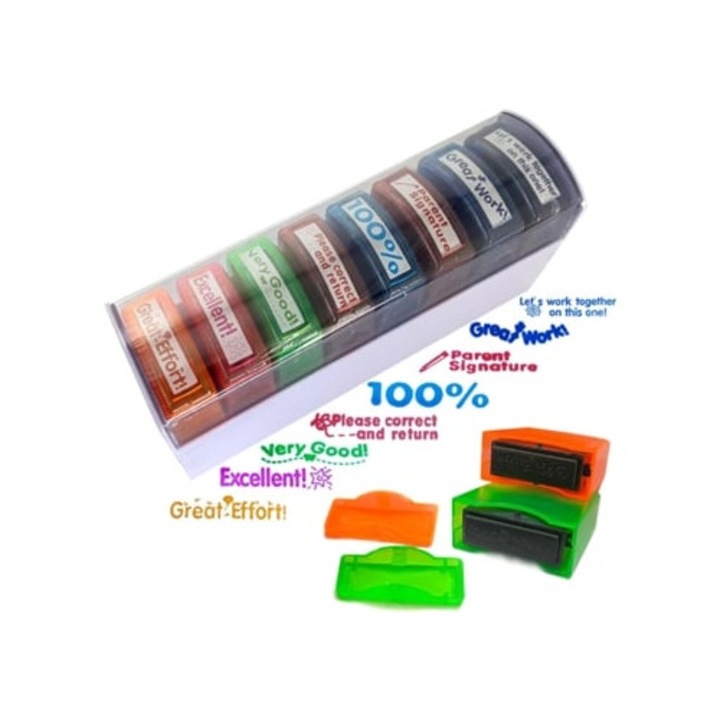 Автоматичен печат за учители със съобщение "Good Job" и комплект от 8 аксесоара