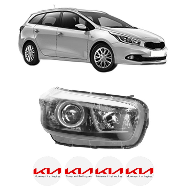 Far Dreapta Fata KIA CEE'D Sportswagon (JD) din 2012-2018, Auto, DEPO, 4x Stickere auto cu KIA