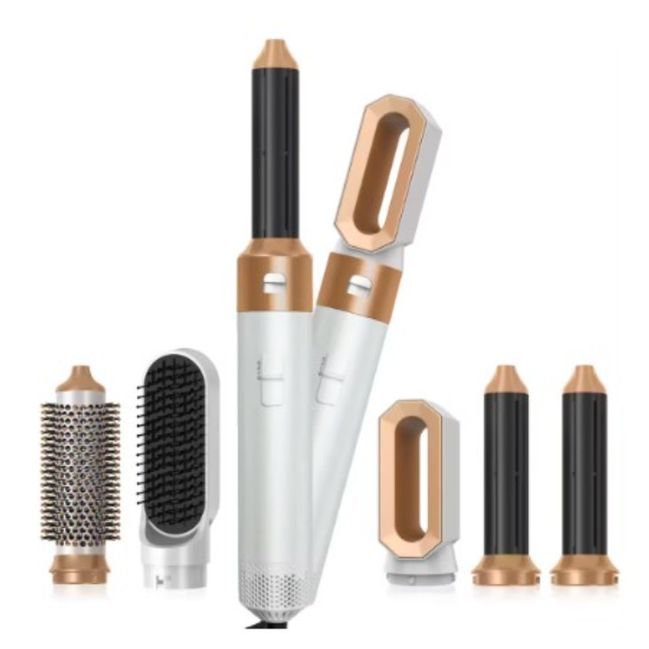 Сешоар 5 in 1 BeSmart, 1000 W, 3 регулируеми температурни нива, Функция за разресване с горещ въздух за различни опции за стилизиране, Захранващ кабел с дължина 2 метра, Бял/Златист