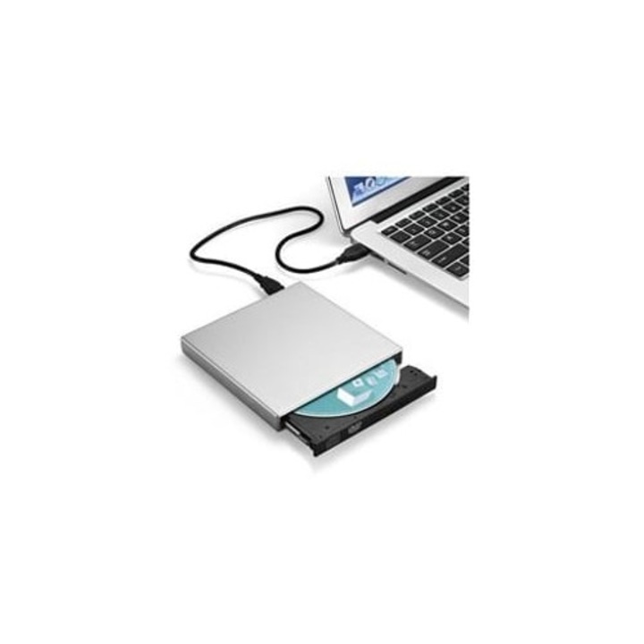 Unitate optica externa, USB 3.0, player CD si DVD, argintie, pentru laptop si PC