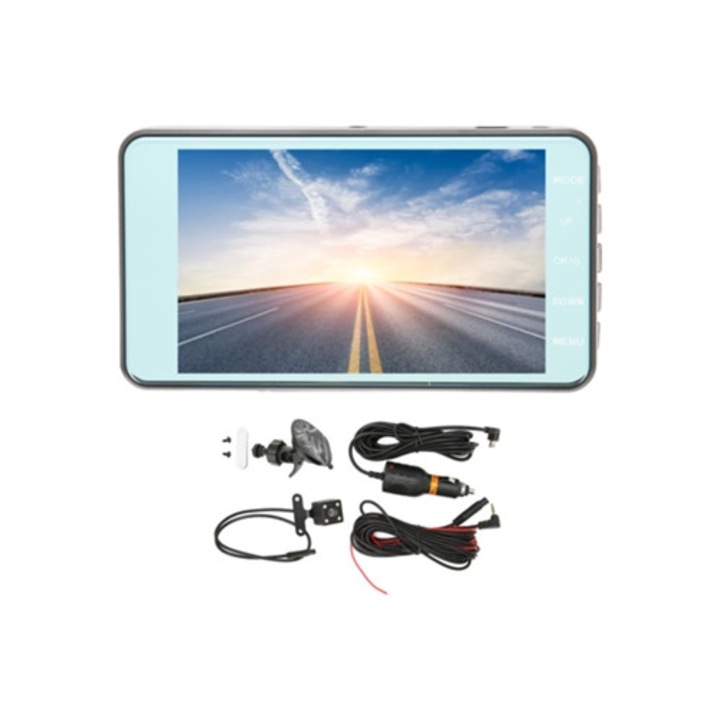 Camera auto DVR, 4 inch, HD 1080p, dual lentila fata si spate, monitorizare parcare