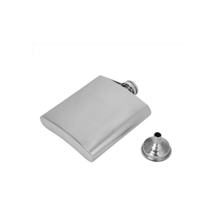 Sticla din inox 6 oz pentru whiskey, lichior sau vin cu palnie, finisaj periat