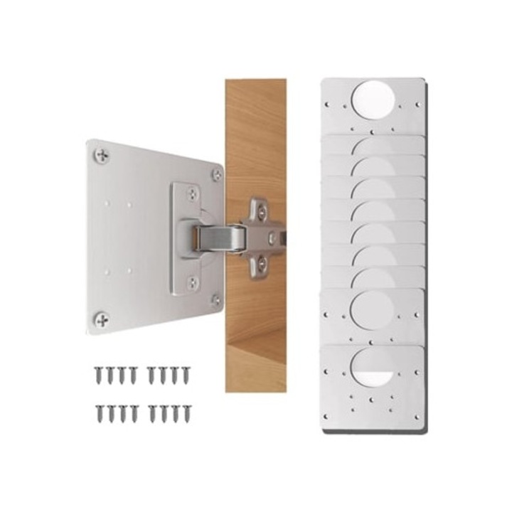 Set 10 Placi de Reparare pentru Hinge-uri de Dulap, Placi Plate din Inox cu Gauri, cu Suruburi
