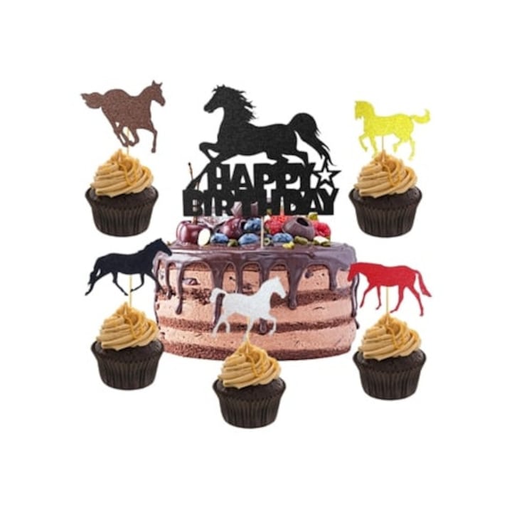 Аксесоари за парти, топер за торта с конна тематика, декорация с брокат, за парти за рожден ден, комплект