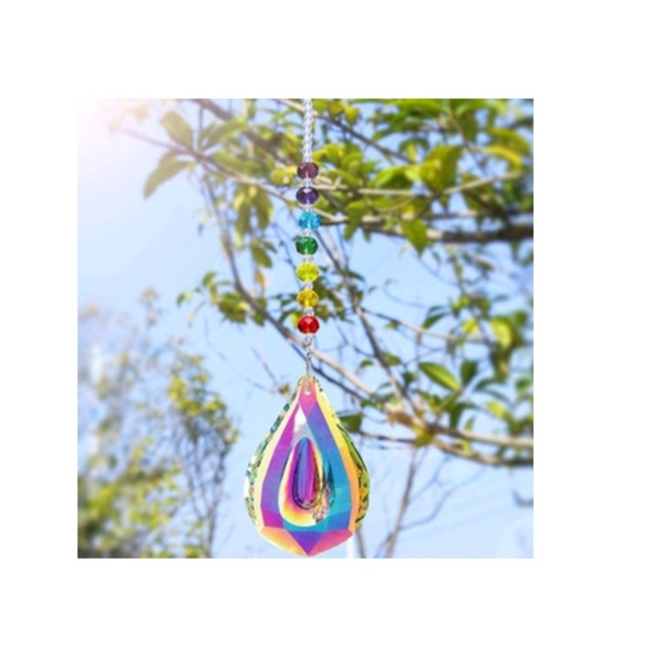 AB kristály prizma medál 76 mm ablakra vagy kültérre csakra gyöngyökkel