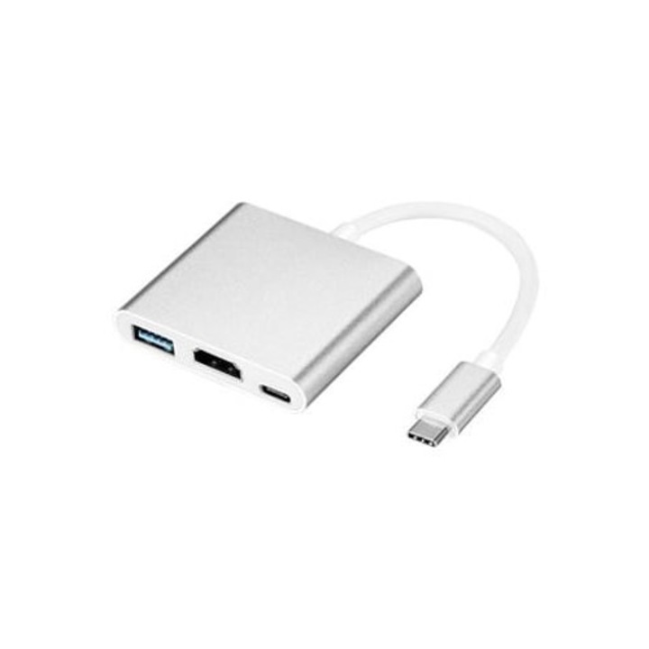 Adaptor Type-C la HDMI 4K USB 3.0 3-in-1 argintiu