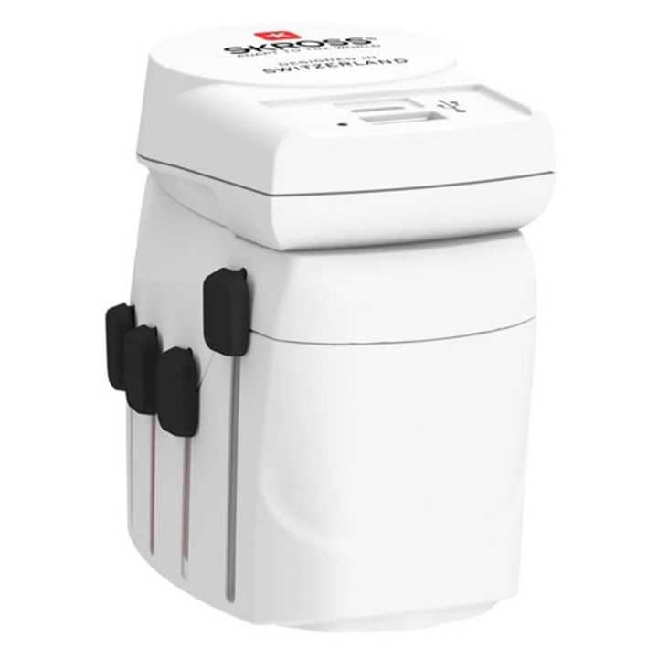 Skross pro+ utazó töltő usb+type-c aljzat, 250v/7a, 30w, gyorstöltő, világszerte használható, földelt, fehér
