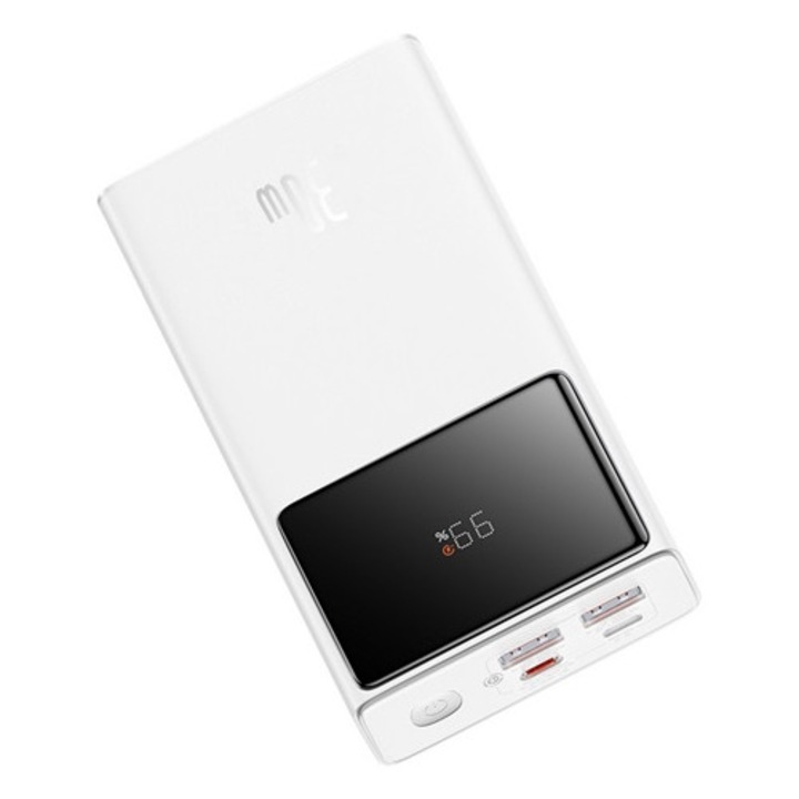 Baseus star-lord vésztöltő 2 usb+microusb+type-c aljzat, 10000mah, 30w, pd gyorstöltő, led kijelző, fehér