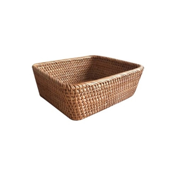 Cos de servire din ratan impletit, rectangular, pentru alimente, fructe si legume, multicolor, 30x20x10cm