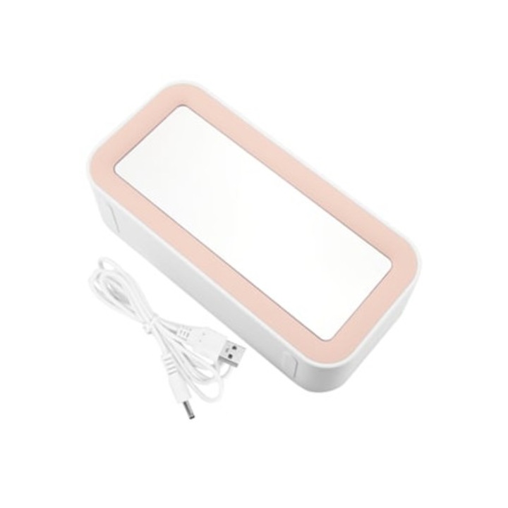 Dekoratív óra USB töltéssel, szabályozható LED fénnyel, szundi funkcióval és rádióval, rózsaszín