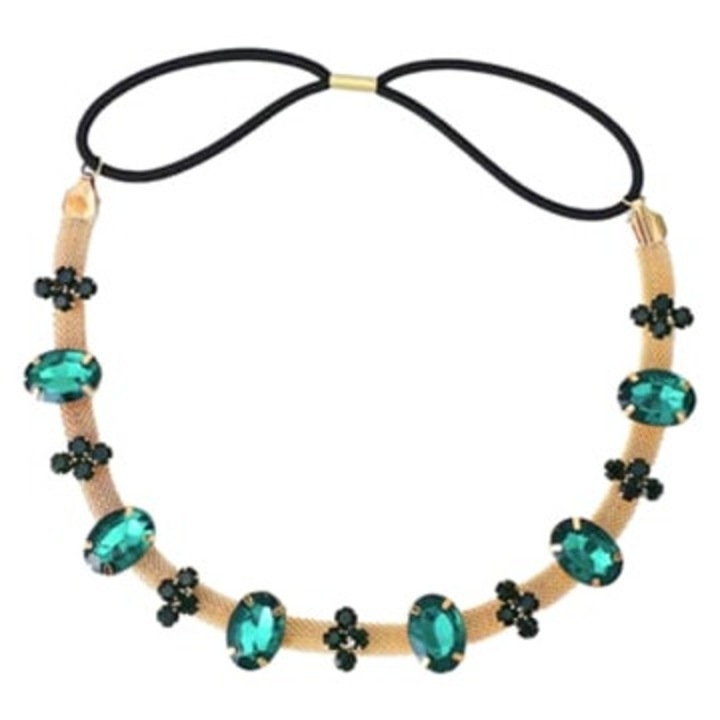 Bentita pentru par cu cristale false de smarald si diamante, elastic confortabil, antiderapant, set pentru femei si fete