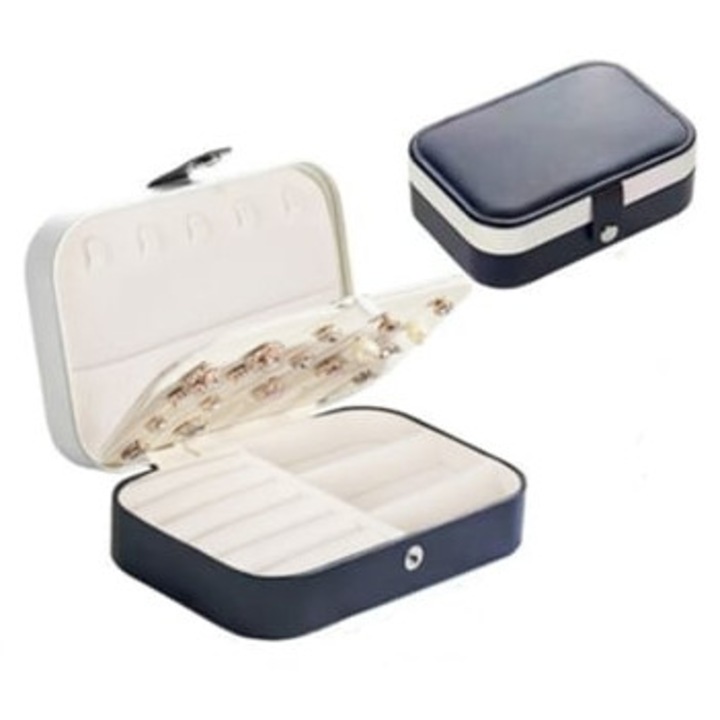 Cutie bijuterii, organizator de calatorie, design cu doua straturi, compartimente ajustabile, portabil, usor