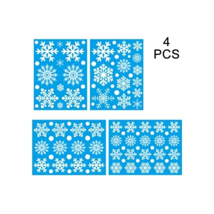 Set 4 foi cu Stickere Decorative Fulgi de Nea, 100 buc, reutilizabile, ecologice