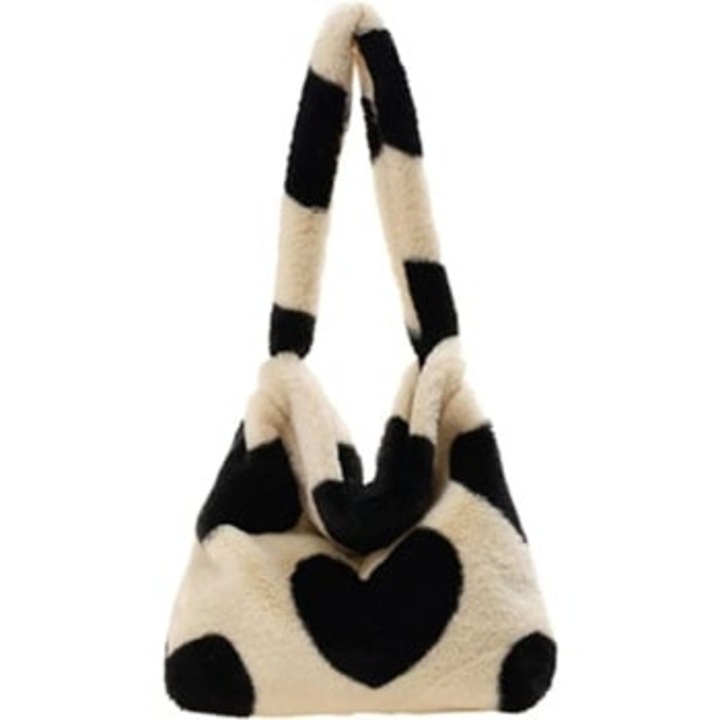 Női válltáska, kapacitásmodell, bolyhos műszőrme előlap, 31x34x2cm