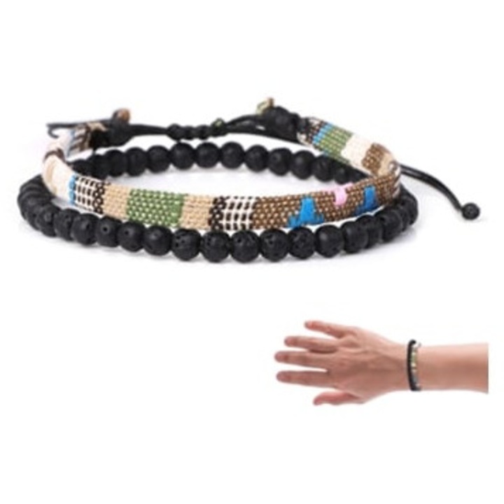 Bratari impletite din piatra naturala, stil Boho, set cadou, ajustabile, pentru el si ea