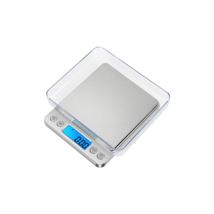 Digitális konyhai mérleg, 3000g/0.1g, kompakt design, rozsdamentes acél, USB-ről tölthető