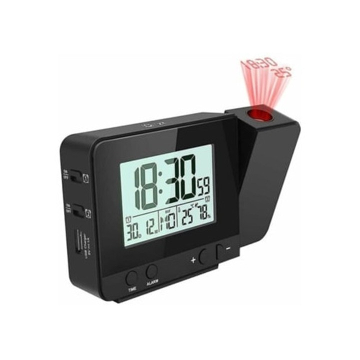 Vezeték nélküli dekorációs óra projekcióval, kettős ébresztővel, hőmérséklet- és páratartalom-figyeléssel, fényerő-szabályozóval, F