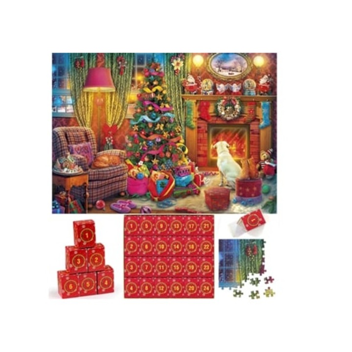 Karácsonyi puzzle adventi naptárral, 24 darabos, 1008 részes, többszínű