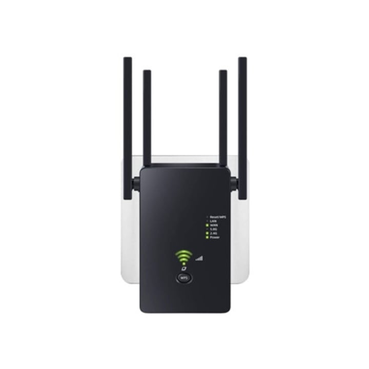 Amplificator WiFi dual band 1200 Mbit/s cu 4 antene, negru