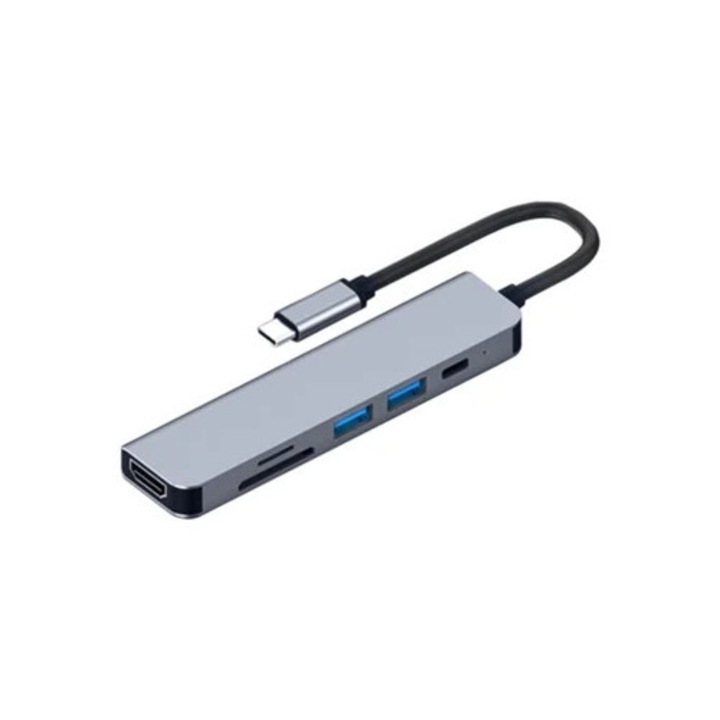 USB C 6 az 1-ben Hub, 4K HDMI, PD 100W, SD/TF kártyaolvasók, többszínű