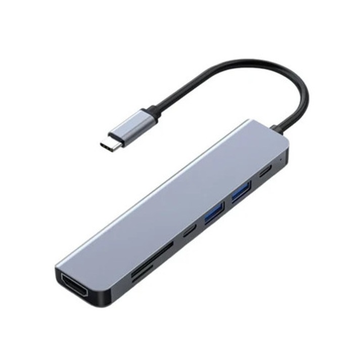 USB C Hub 7-in-1, 4K HDMI, SD & TF olvasó, PD 100W töltés, többszínű