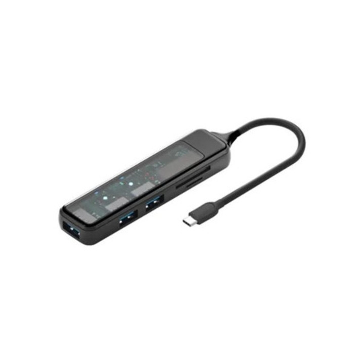 Hub USB C Multiport cu panou vizibil, cititor SD, 3 porturi USB 3.0