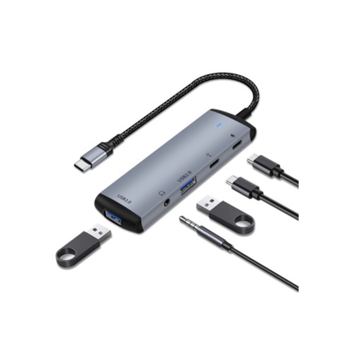USB C Hub 5 az 1-ben, OTG adapter, PD 60W töltés