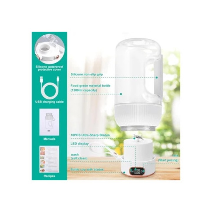 Blender portabil 1.2L, 10 lame, display digital, alb