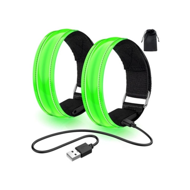 Echipament de alergare nocturn, curea reflectorizanta reincarcabila, bratara LED ajustabila