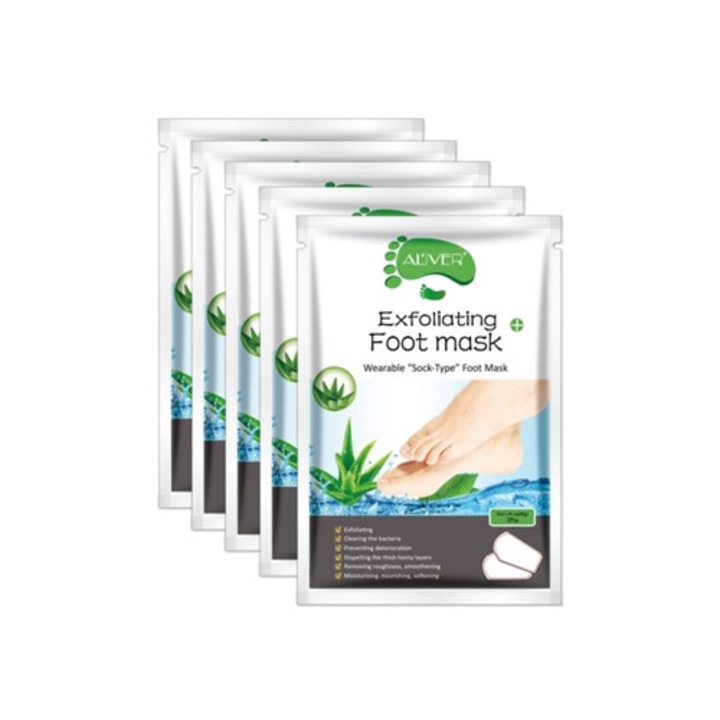 Set masti de ingrijire a picioarelor, exfoliant si hranitor, 5 piese, unisex, cu extracte botanice