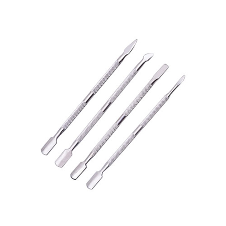 Set 4 instrumente din otel inoxidabil pentru cuticule, design texturat