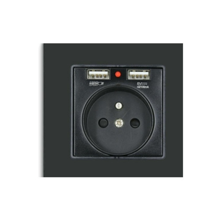 Priza de perete cu panou din sticla, port de incarcare universal, 250V, 16A